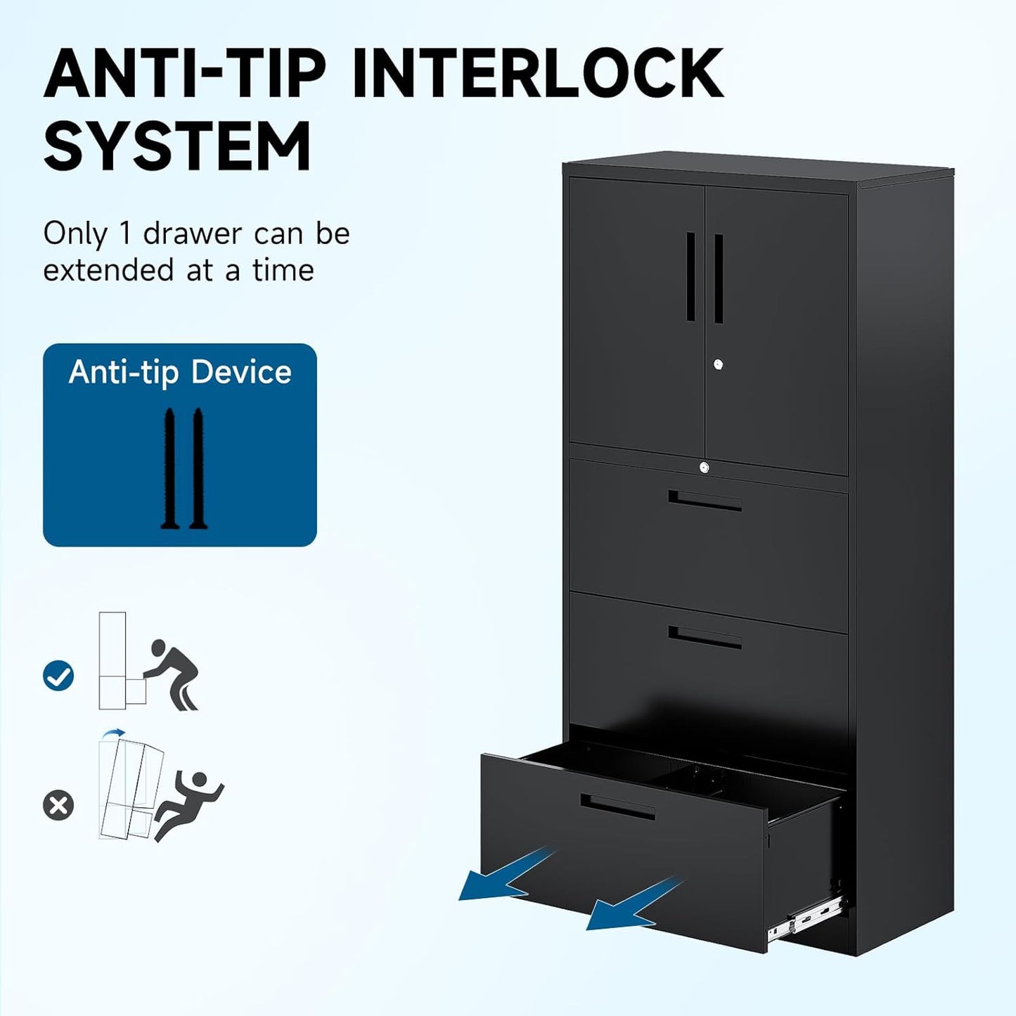 3-Drawer Metal File Cabinet, Lateral Vertical Filing Cabinets for Home Office, Locking File Cabinets with Storage Shelves, Legal/Letter/A4 Size Office File Cabinet (Black, Assemble Required)