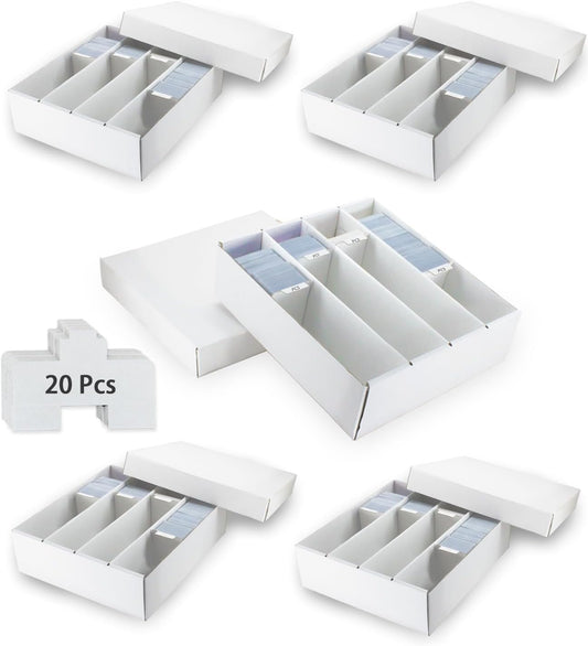 4 Row Trading Card Storage Box, 5 Pack 3200 Count White Cardboard Storage Box with Supporters and Divider for Basketball/MTG/TCG/Sports/Game Cards Organizer and Collection