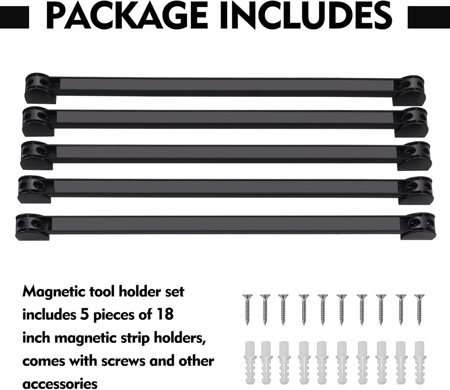 5 Pack Magnetic Tool Holder, Magnetic Strips Tool Magnet Bar PVC Coated for Garage Tool Organizer 18 In