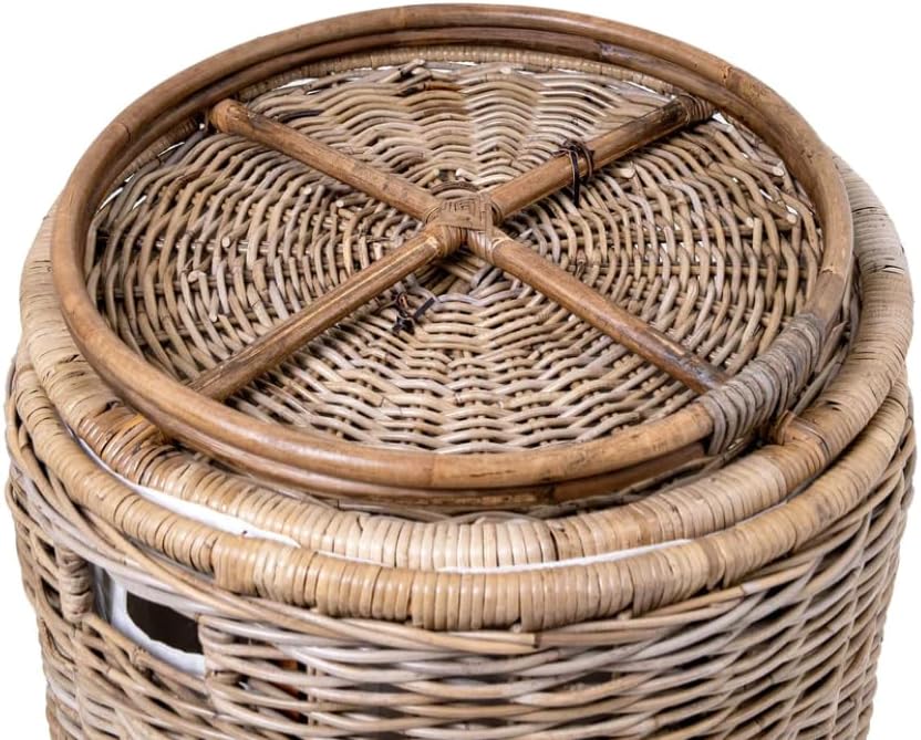 The Basket Lady Round Kubu Wicker Laundry Hamper, Extra Large, 23 in Dia x 28 in H, Serene Grey…