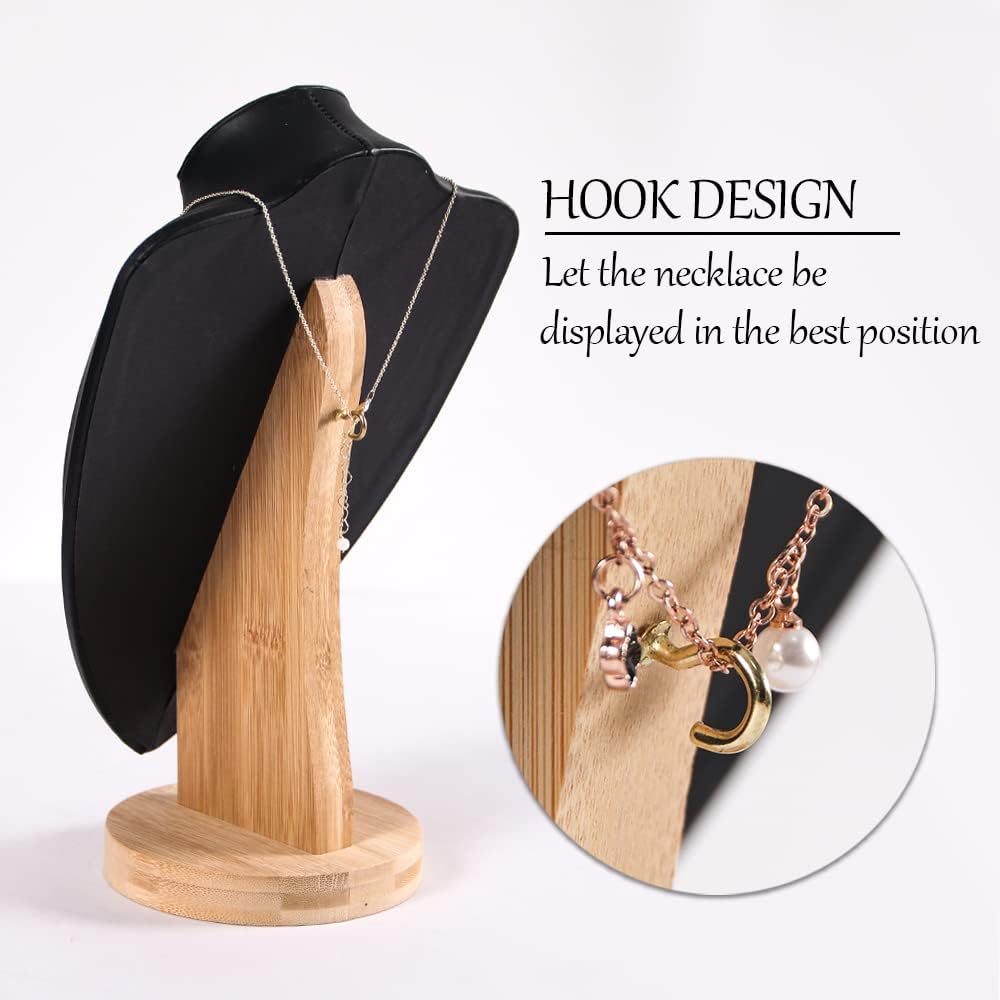 Coward 3D PU Leather Necklace Display Bamboo Chain Jewelry Model Bust Stand(black pu, 9.2")
