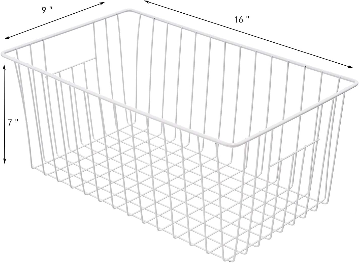 Freezer Basket Organizer, Refrigerator Metal Wire Storage Divider, Household Container Bins with Handles for Kitchen, Pantry, Cabinet, Closets - Pearl White (4, 16in x 9in x 7in)