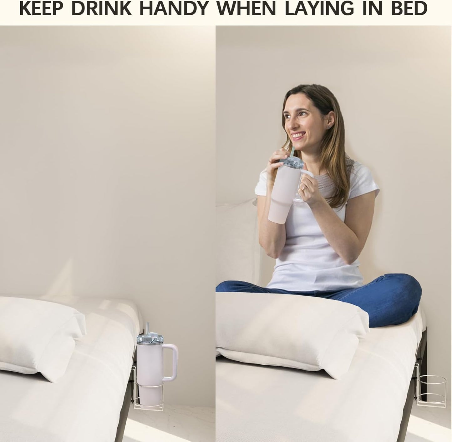 Cup Holder for Bed (Diameter: 4.1IN) Drink Holder Water Bottle/Glass Organizer for Wood Dorm Room Bunk Bed Crib, Metal Toddle Bed,Loft Bedside, Headbed, Car,Office Desk Partition
