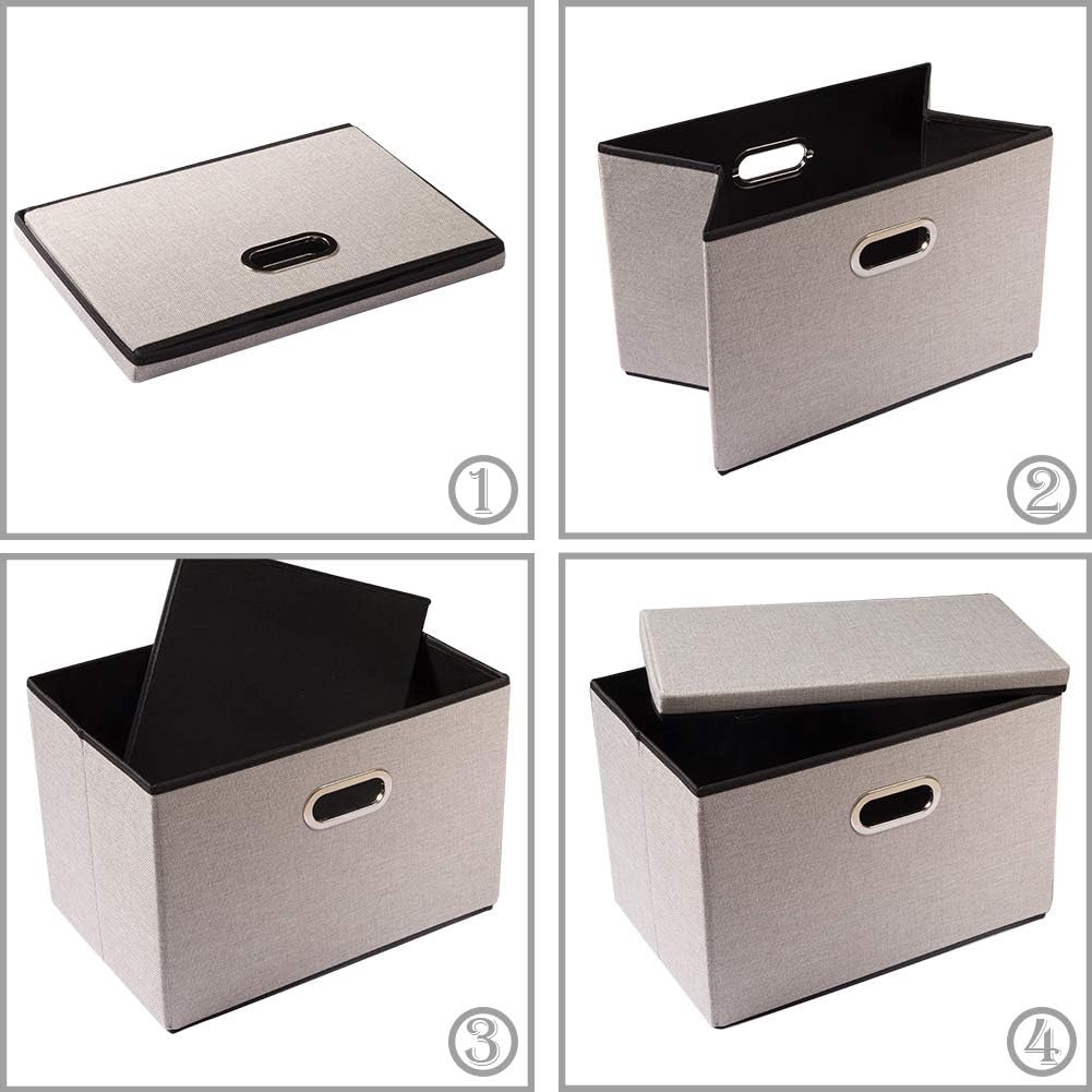 PRANDOM Large Foldable Storage Bins with Lids [5-Pack] linenFabric Decorative Storage Boxes Organizer Containers Baskets Cube with Handles Divider for Bedroom Closet Office Light Grey(17.7x11.8x11.8)