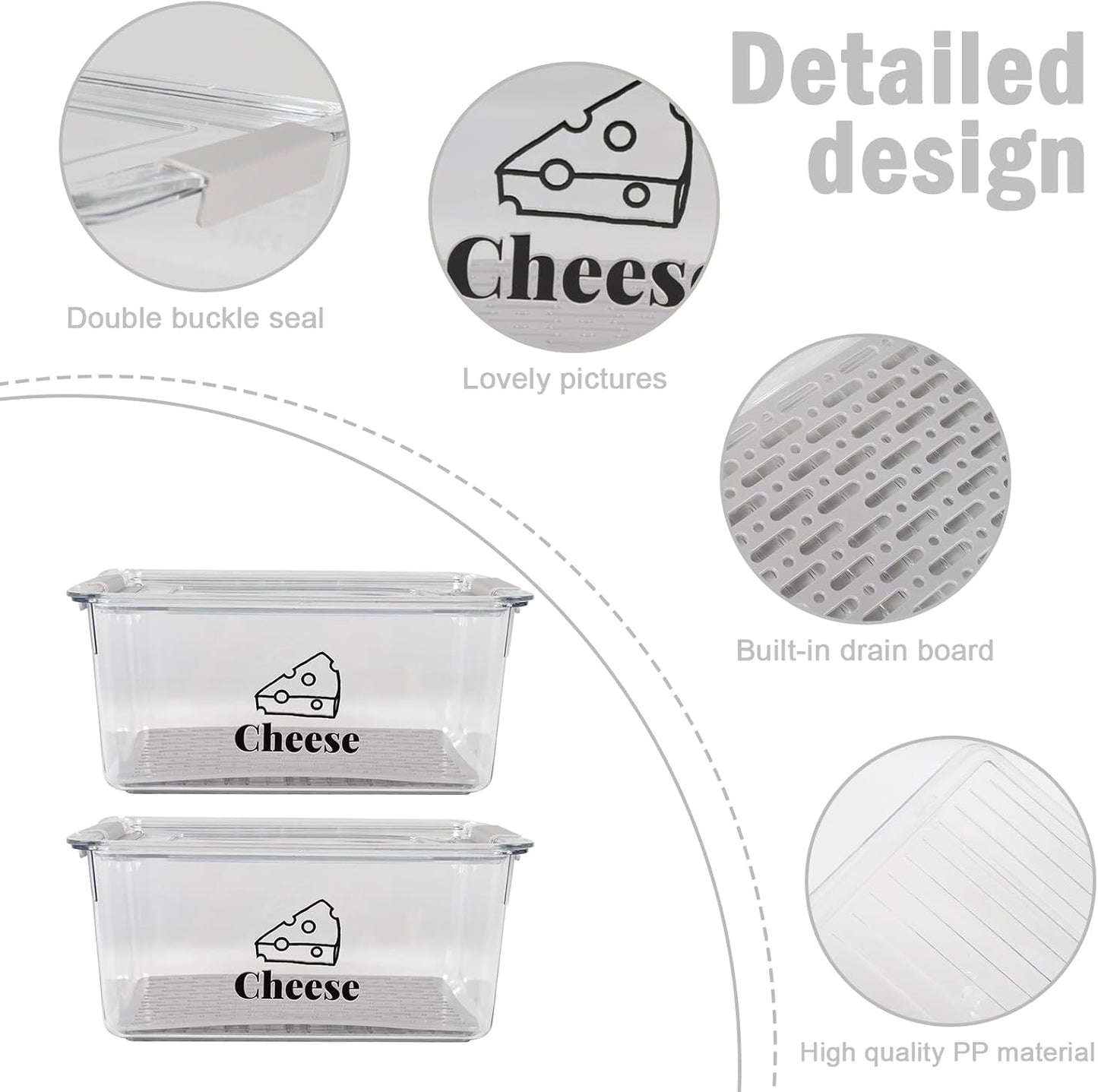 Cheese Holder Food Storage, Airtight Cheese Storage Box with Lid- Non Toxic, Lunch Meat Storage Sandwich Ham Cheeses Salami Sliced Turkey for Refrigerator to Keep Food Fresh,Clear-2Pack