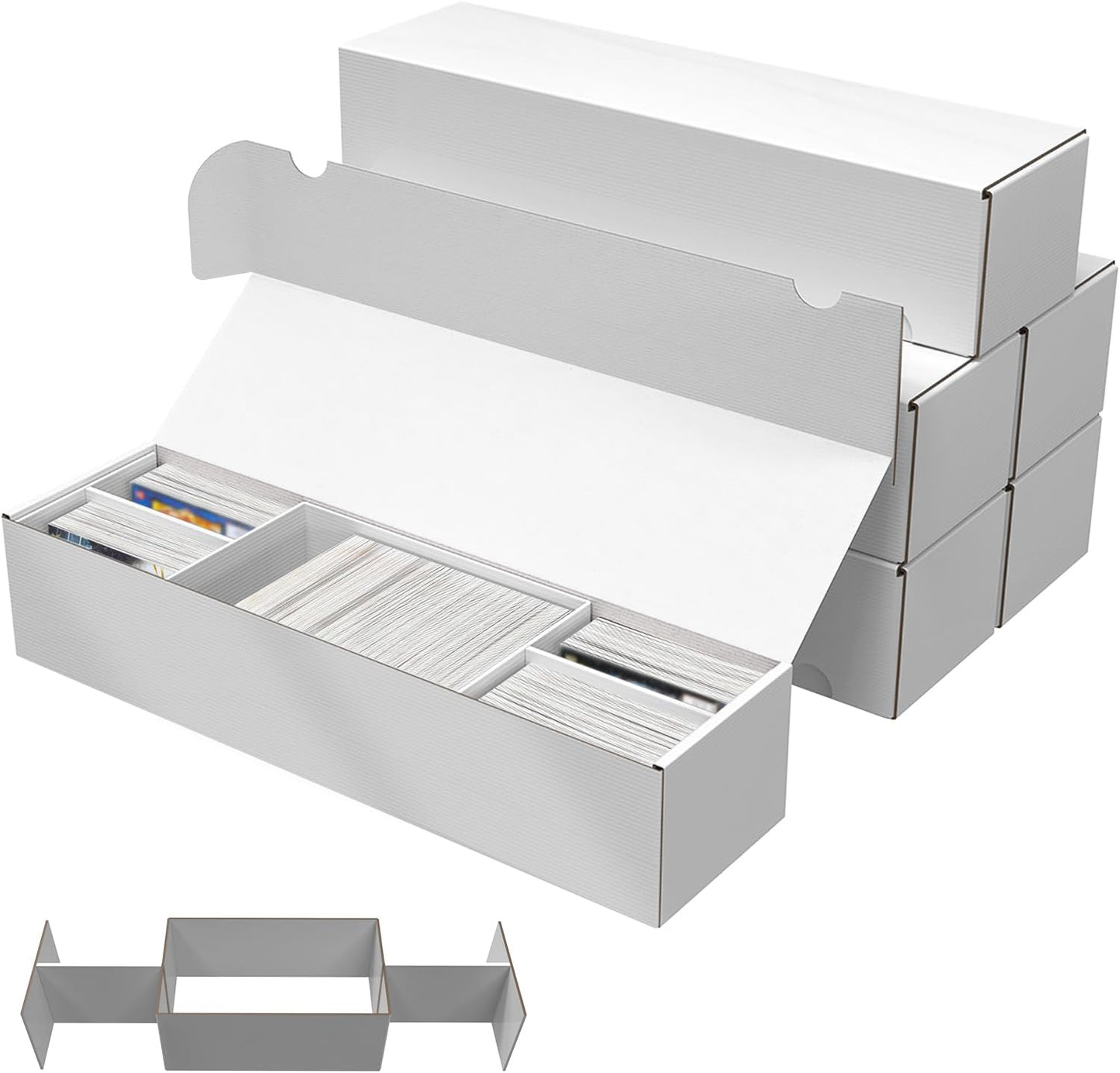 Laminated Trading Card Storage Box, 6-Pack Storage Card Box with 5-Compartment, Glossy White Cardboard Collector Box for TCG/Sports Cards Storage