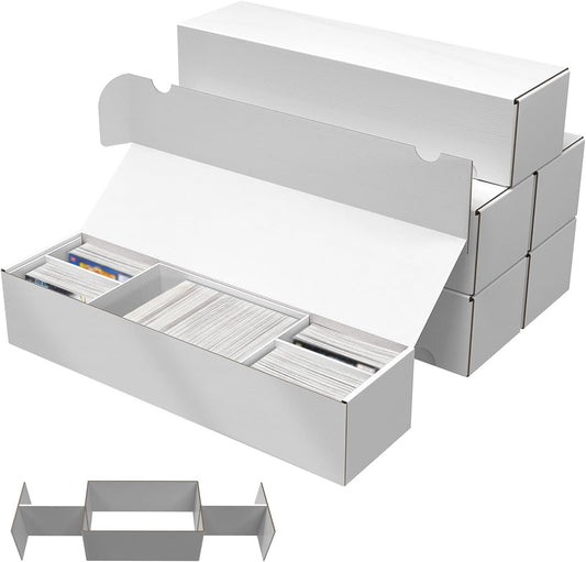 Laminated Trading Card Storage Box, 6-Pack Storage Card Box with 5-Compartment, Glossy White Cardboard Collector Box for TCG/Sports Cards Storage