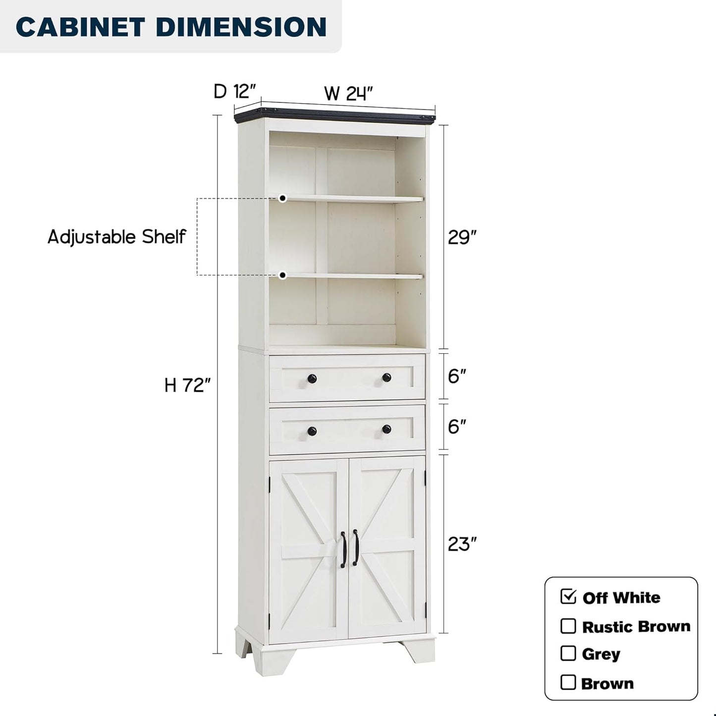 ACCOHOHO Farmhouse Tall Bathroom Storage Cabinet, 72" Storage Cabinet with 2 Drawers, Adjustable Shelves & Barn Door, Cabinet for Bathroom, Living Room, Kitchen, Off White