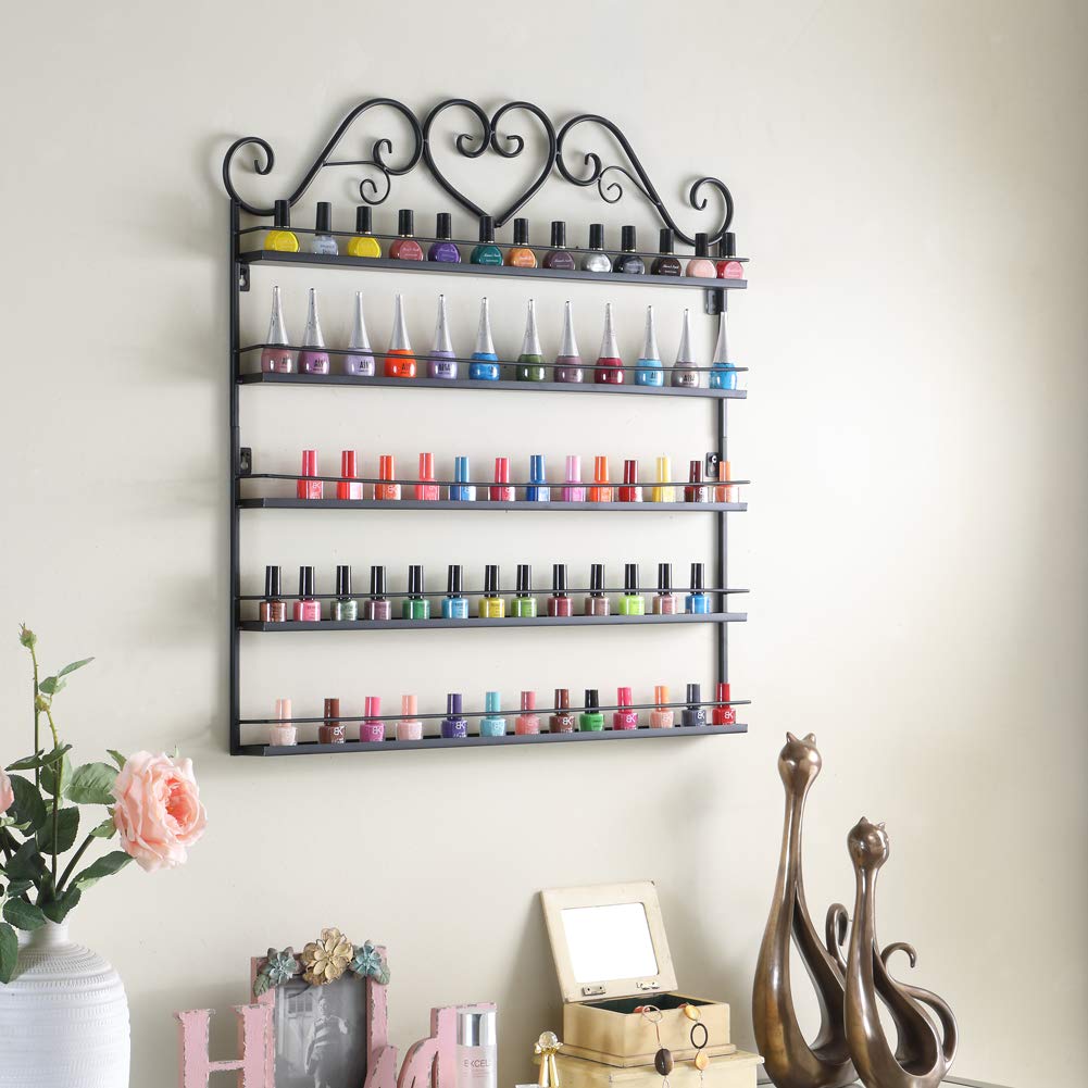 Dazone DIY Mounted 5 Shelf Nail Polish Wall Rack Organizer Holds 100 Bottles Nail Polish or Essential Oils (Black)