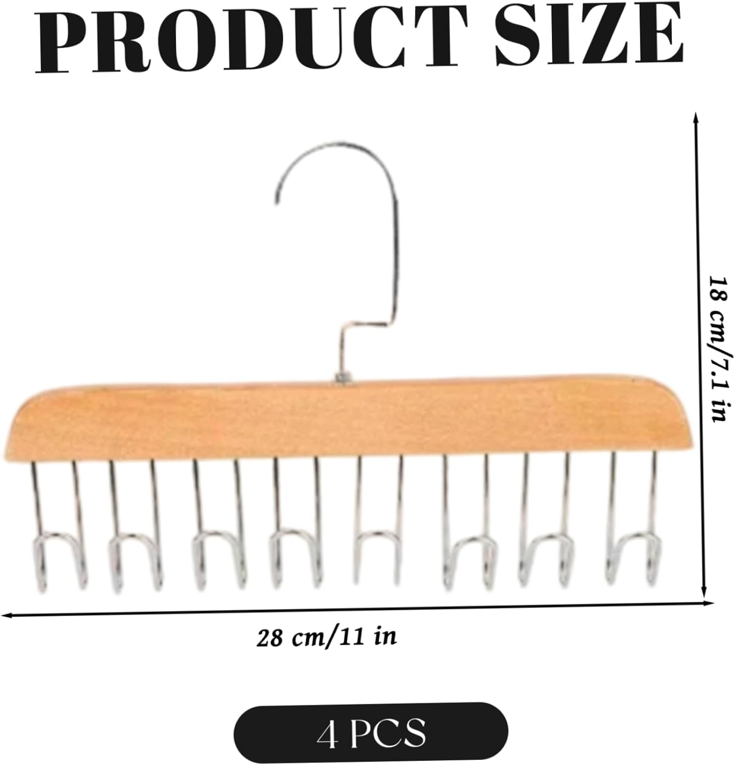 4PCS Belt Hanger for Closet with 8 Hooks Non-Slip Wooden Belt Hook Space-Saving for Ties, Scarves, Bras
