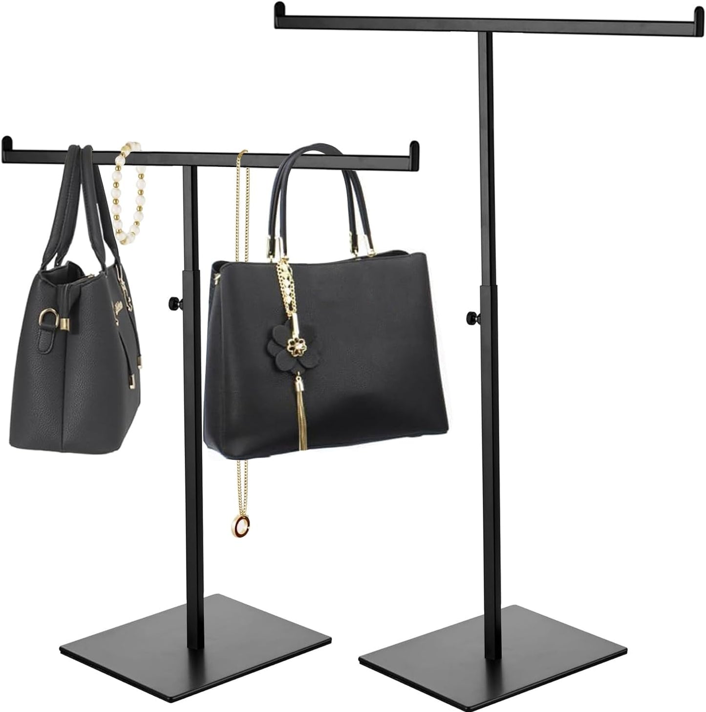 T-shaped metal rack stand,2pcs Adjustable Purse Display Stand Jewelry Towers, Table Hanging Rack, Suitable for Long Necklaces, Scarves, Hanging Ribbons, Jewelry and Handicrafts Display (Black 2pcs)