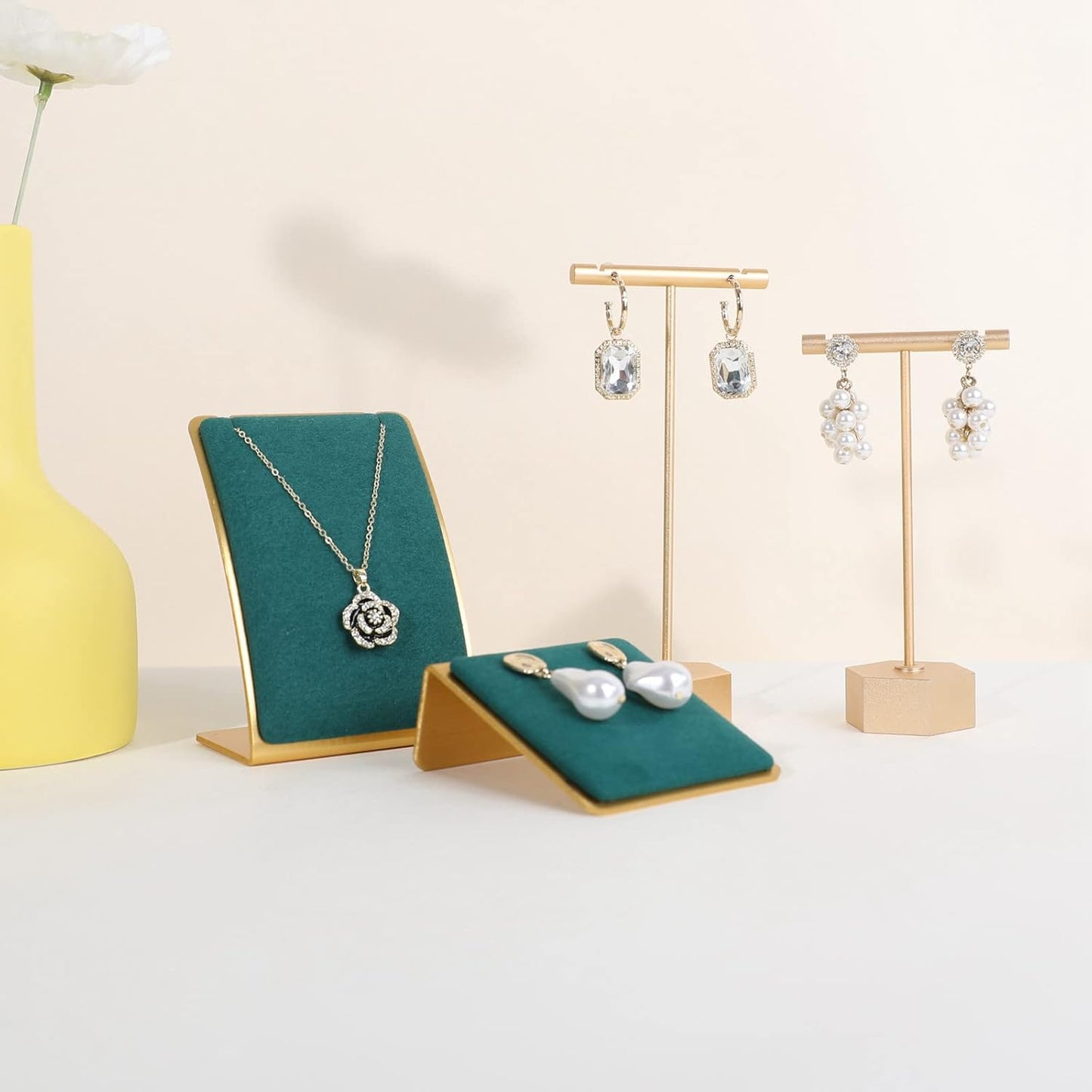 GemeShou Green Necklace display stand, Velvet Jewelry necklace display holder for selling, small metal earring neck storage organizer, online jewelry photography props【Green】