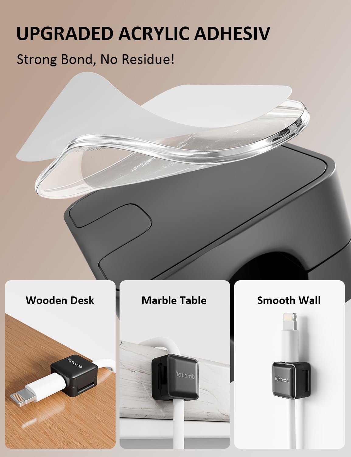 8-Pack Magnetic Cable Clips, Adhesive Cord Holder for Desk, Nightstand, Wall, Car - Secures USB/HDMI/Charger Cables (No Residue, Black)