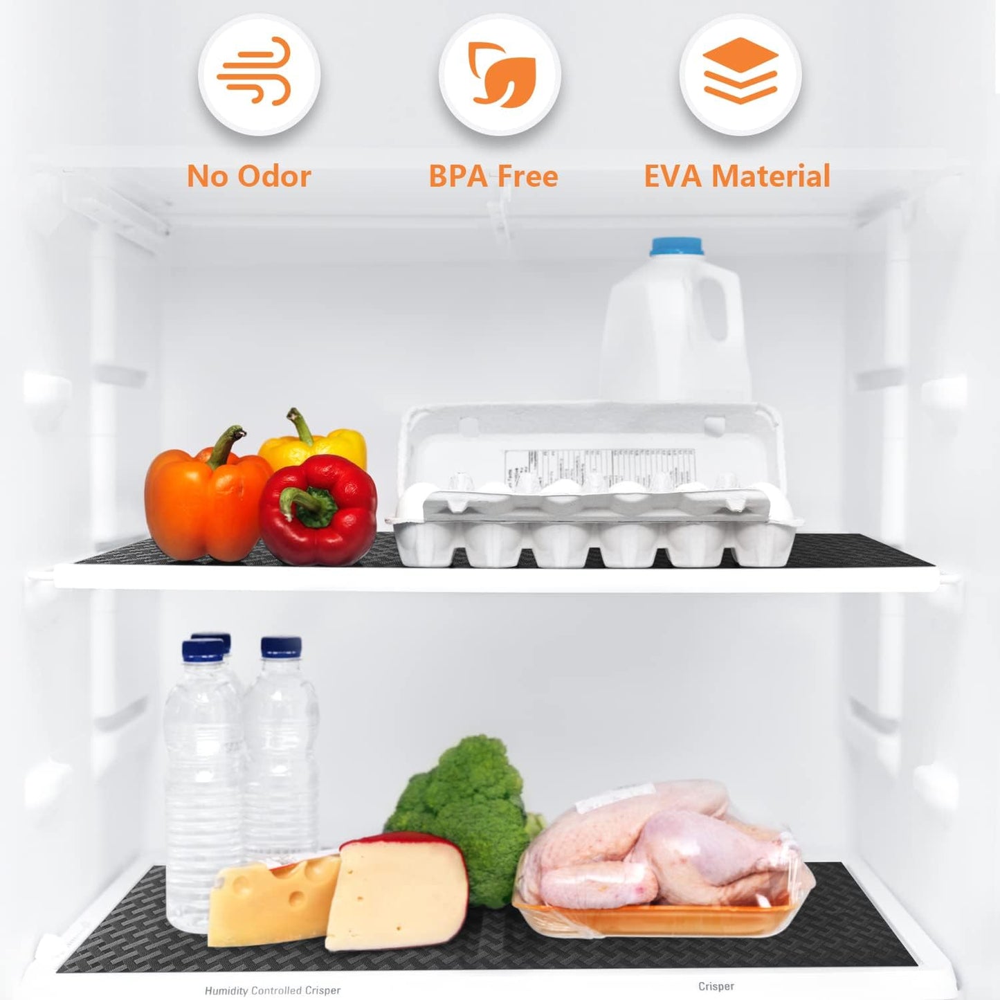 Shelf Liners for Kitchen Cabinets Refrigerator Liners Waterproof & Oil-Proof Kitchen Cupboard Liner Non-Slip Drawer Mats EVA Material Non Adhesive Fridge Liner for Shelves - Black 17.5 x 236.2 Inches