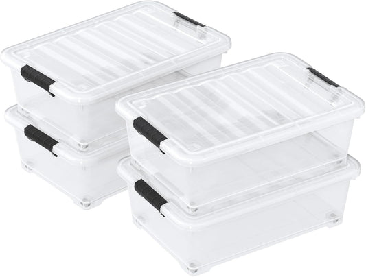 20 Quart Clear Under Bed Storage Box with Wheels, Plastic Under Bed Storage Bins, 4 Packs