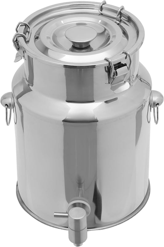 Milk Can Barrel Stainless Steel Beverage Drink Dispenser Large Capacity Storage Bucket Container with Faucet and Handles for Milk Coffee Wine Oil Rice Cereals Water (7.25L/1.915Gal)