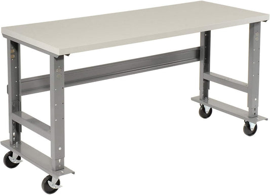 Global Industrial Mobile Adjustable Height Workbench, Plastic Laminate Square Edge, 72" W x 36" D, Gray