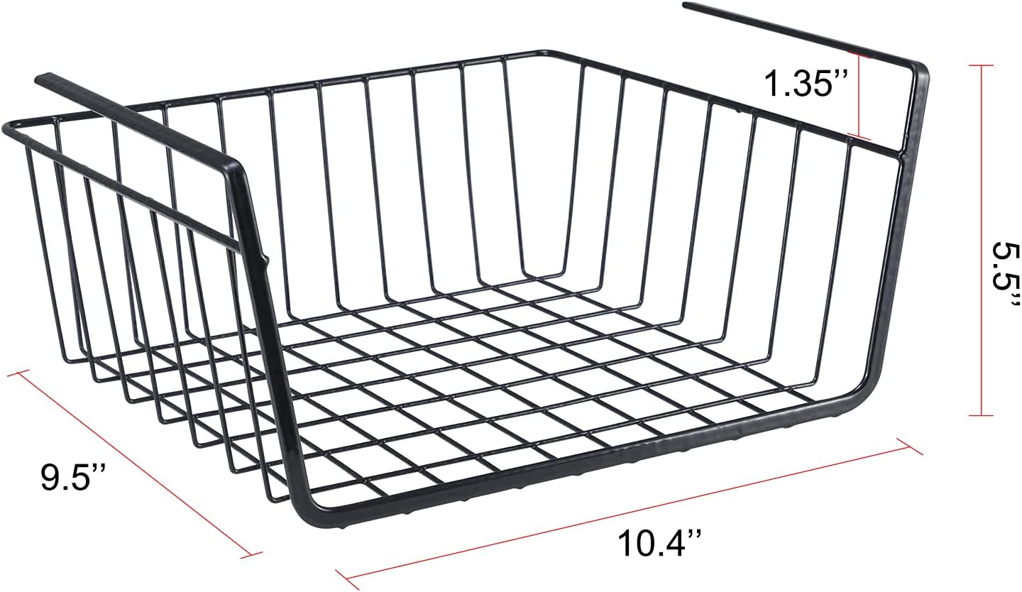 Undershelf Storage Basket Under Shelf Wire Basket Household Metal Under Shelf Hanging Storage Bin Basket Slides Under Shelves for Storage Space Saving for Kitchen Pantry Bookshelf 4 PCS