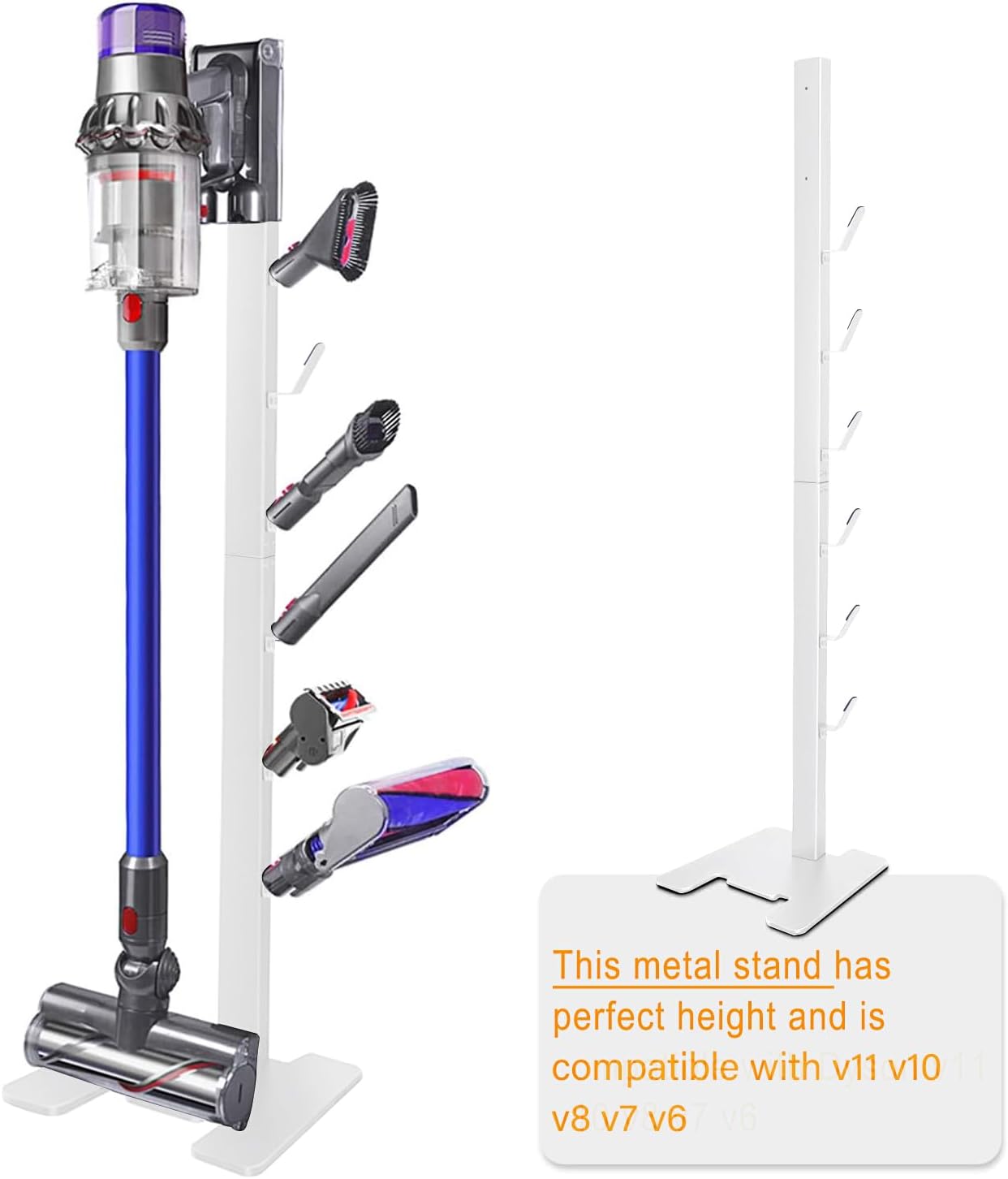 Storage-Stand-Docking-Station-Holder Compatible with V15 Detect V11 V10 V8 V7 V6 Cordless Vacuum Cleaners, Stable Metal Organizer Rack(White, 6 Hooks)