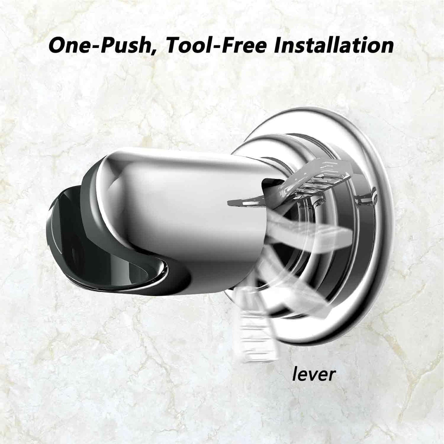 BOPai Suction Cup Shower Head Holder for Handheld Shower – No Drill, for Smooth Surfaces Only, Adjustable 20°, Chrome