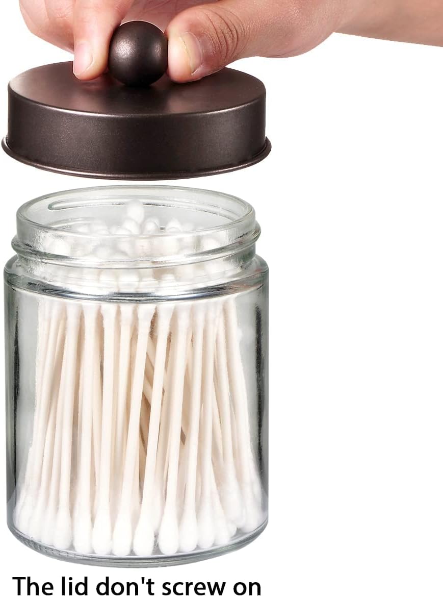 Amolliar Apothecary Jars Bathroom Storage Organizer - Cute Qtip Dispenser Holder Vanity Canister Jar Glass with Lid for Cotton Swabs,Rounds,Bath Salts,Makeup Sponges,Hair Accessories/Bronze (2 Pack)