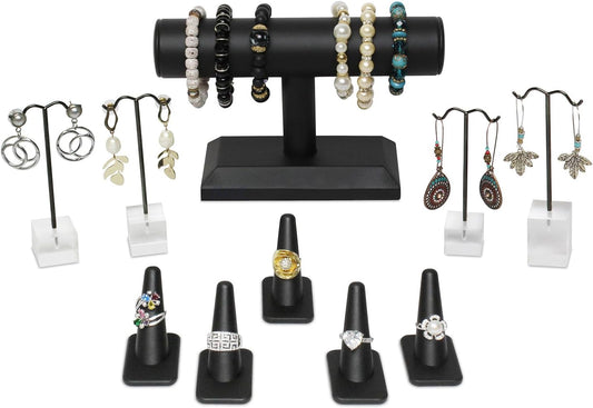 MOOCA Jewelry Display Set, Necklace Display Bust, Earring Organizer, Ring Holder Stand for Showcase and Store, Premium Fabric