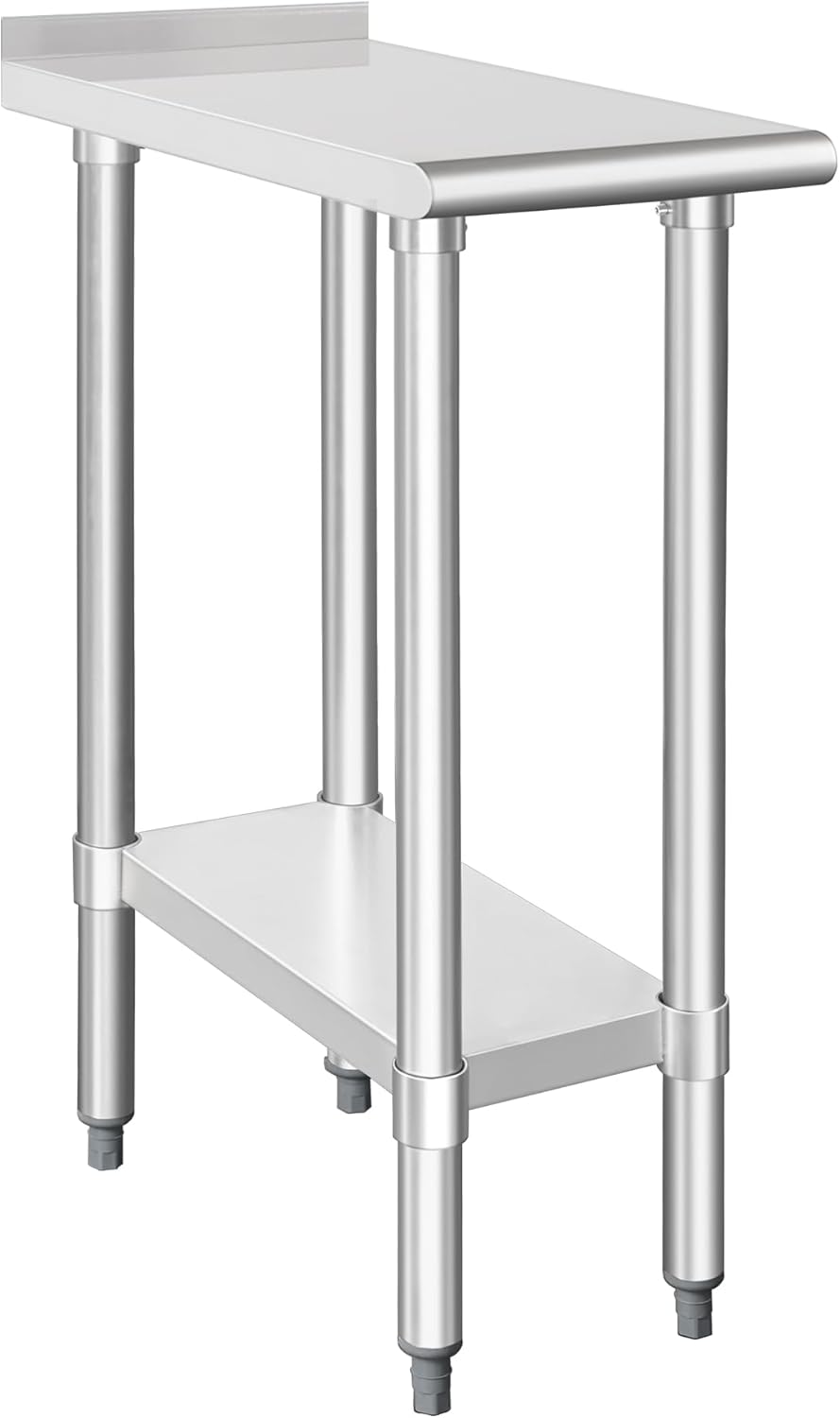 HARDURA Stainless Steel Commercial Work Table Prep Work Metal Table 24×12 Inches with Undershelf and 2" Backsplash Heavy Duty NSF 430 for Kitchen Food Prep