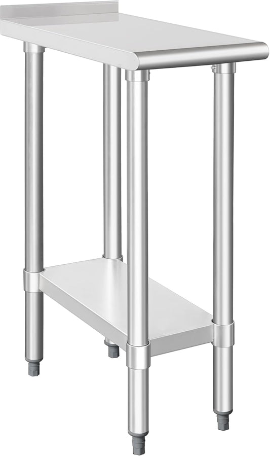 HARDURA Stainless Steel Commercial Work Table Prep Work Metal Table 24×12 Inches with Undershelf and 2" Backsplash Heavy Duty NSF 430 for Kitchen Food Prep