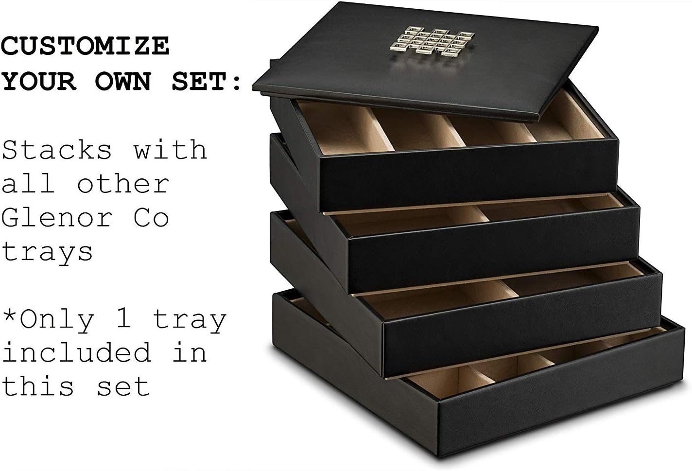 Glenor Co Ring Organizer Tray - Holds 54 Rings - Stackable Jewelry Storage Tray - Display on Dresser or Drawer - Compatible with Other Trays - Black