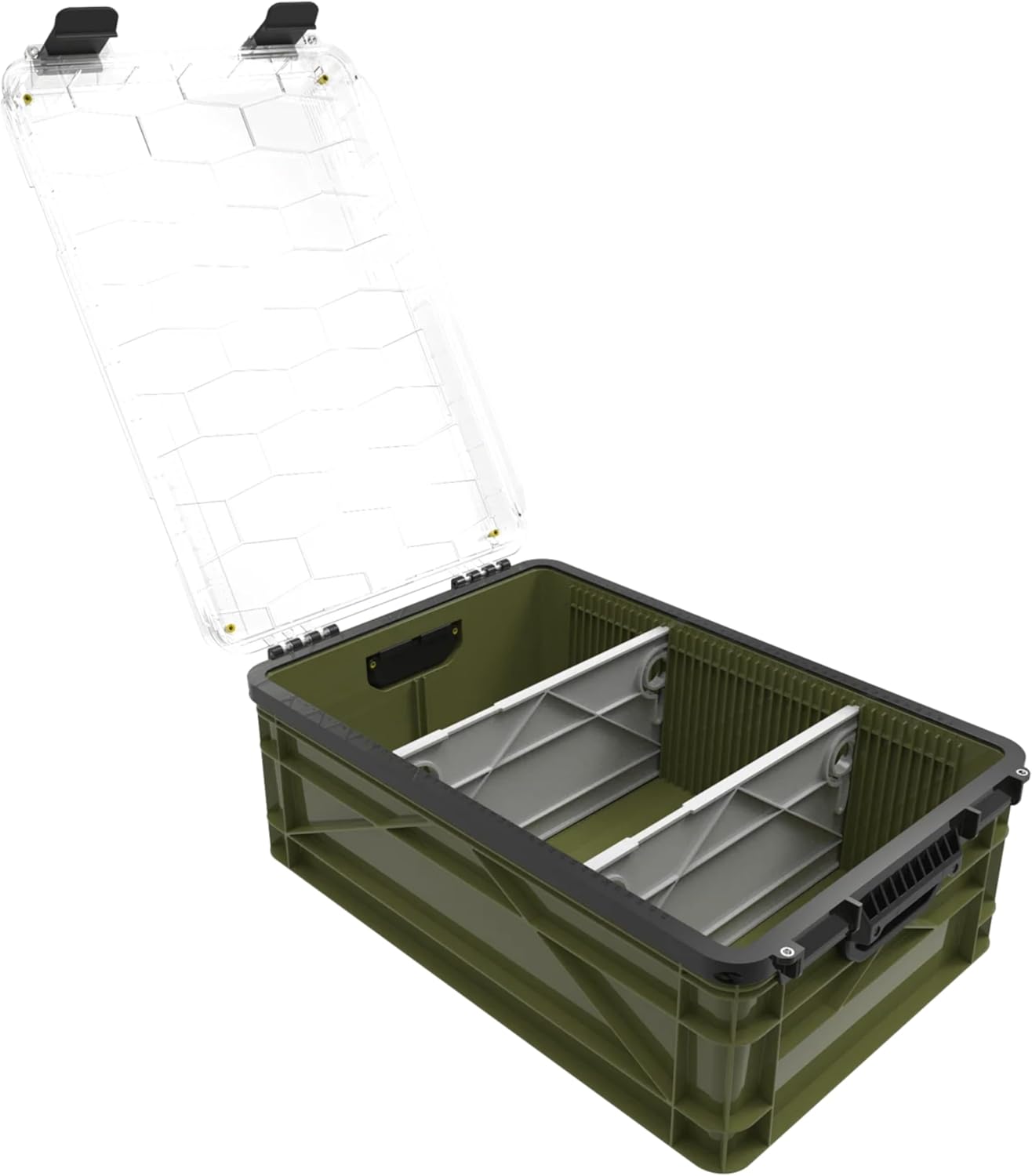 SIDIO Weather Resistant Stackable Storage Bins for Organization - Half-Size Plastic Bin with Dividers for Garage Organization, Home Storage - Heavy Duty Organizer Box (Green)