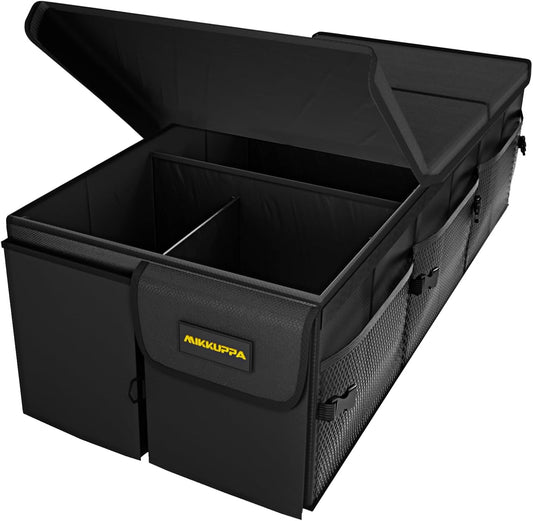 MIKKUPPA Car Trunk Organizer - 95L Collapsible Trunk Organizer with Lid, Sturdy Car Storage for SUV Auto Truck Van with Adjustable Straps and Non Slip Bottom (Black, X-Large)
