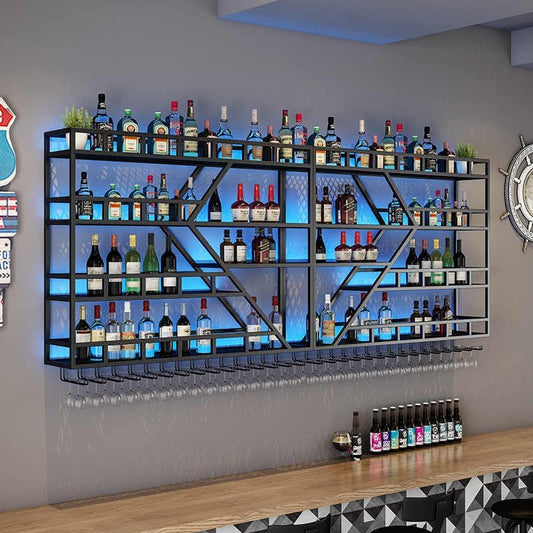 95in Large Wall Mounted Wine Rack 4 Tier Metal Wine Bottle Holder Modern Diamond Design Floating Bar Liquor Bottles Storage Rack for Home Restaurant Bar Decorative (Black, 4 Tier - 95in)