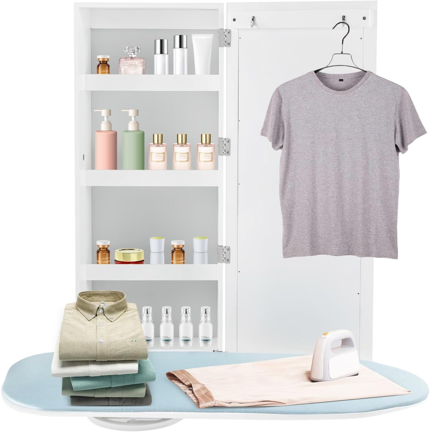 Wall Mount Ironing Board Cabinet, 14 * 8.1 * 37.5inch Built-in Swivel Ironing Board Foldable with Storage, Ironing Table Closet with 180° Rotatable Ironing Table for Home, Apartment & Small Spaces