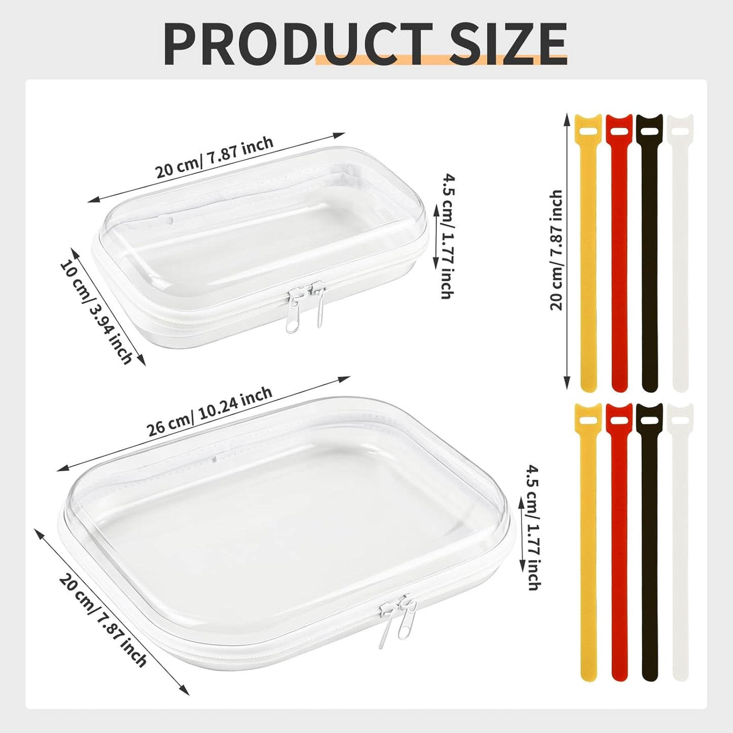 2 PCS Clear Electronics Organizer Travel Case, Waterproof Cable Storage Box with 8 Wire Ties, Hard Shell Zipper Cases for Cord, Phone, Airpods, Mouse, Toiletry Pouch, Cosmetic Bag, Medium & Small