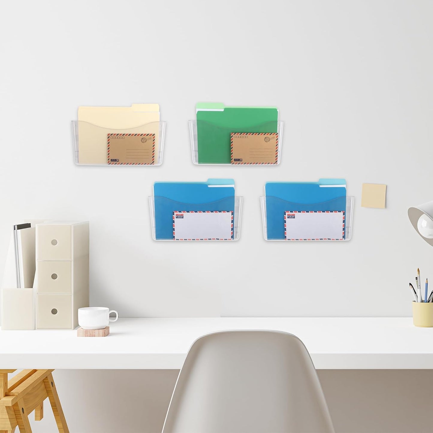 EASEPRES 4 Pack Clear Single Pocket Hanging File Organizer, Plastic Wall Mount Paper Mails Magazines Holder, Mounted Folder Bins for Office, School and Home, 13.85x3.14x6.88 inches