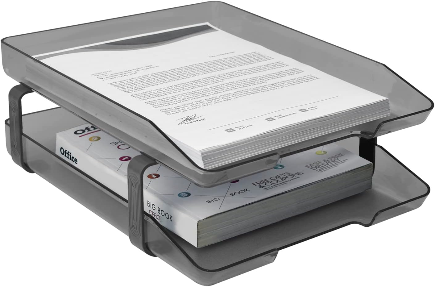 Acrimet Traditional 2 Tier Letter Tray, Front Load Design, A4 Letter Size, Desktop Organizer (Plastic) (Smoke Color)