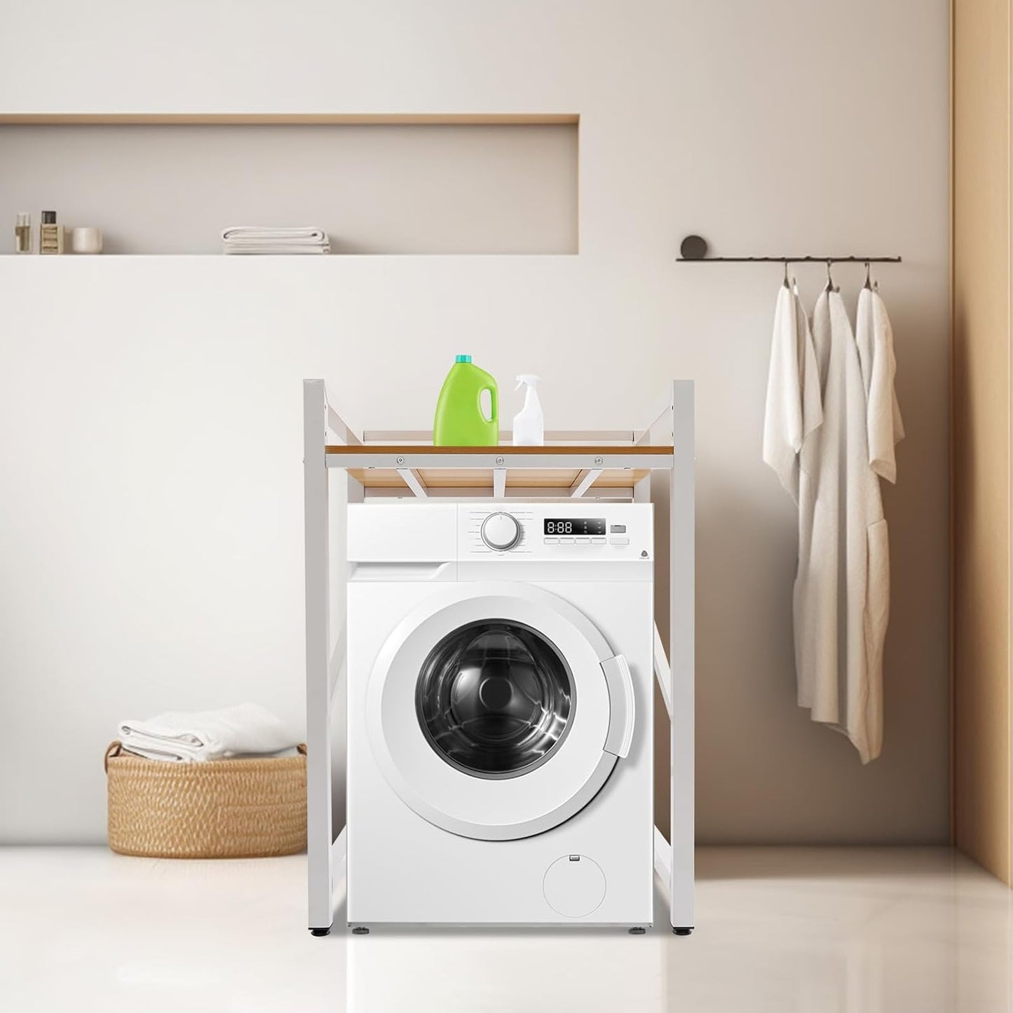 Over The Washer and Dryer Storage Shelf, Height Adjustable Washer Dryer Stacking Rack Stand for Bathrooms Laundry Rooms, Load Capacity 660 lbs