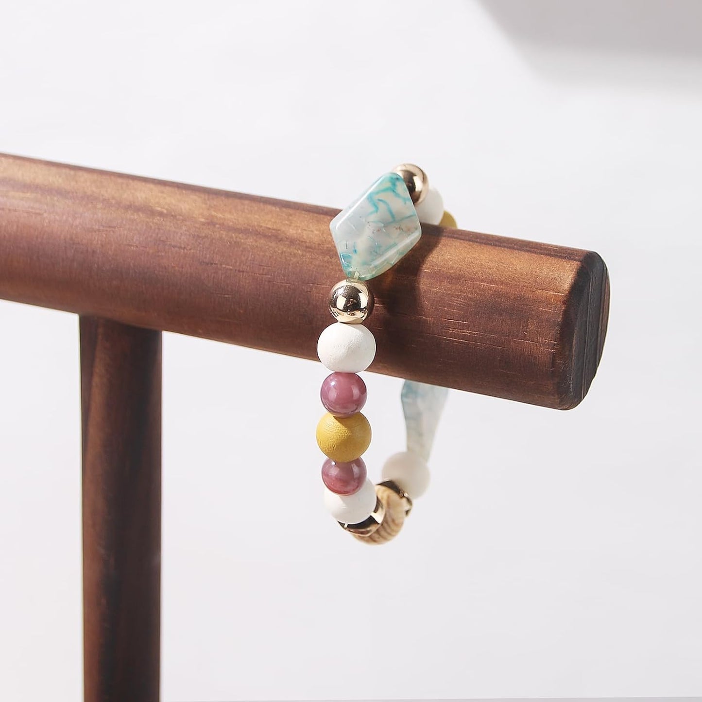 ByKen Necklace Holder,Bracelet Holder,Jewelry Organizer Stand with Earrings Rings Tray,Jewelry Holder for Scrunchie Watches (Wood)