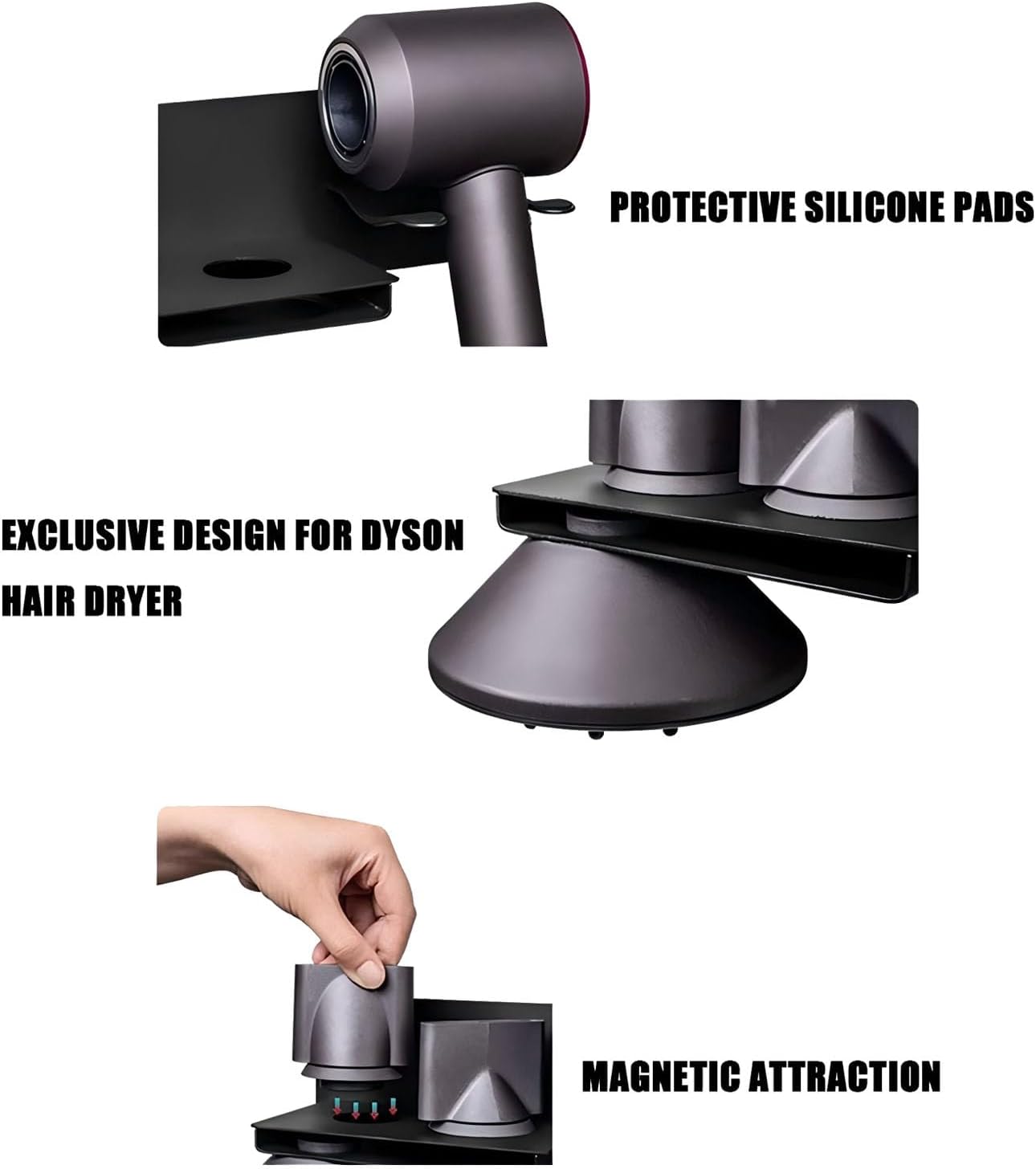 Hair Dryer Wall Mount Holder Compatible with Dyson Supersonic,Hair Styler Nozzle Attachments Organizer Storage Bracket for Bathroom
