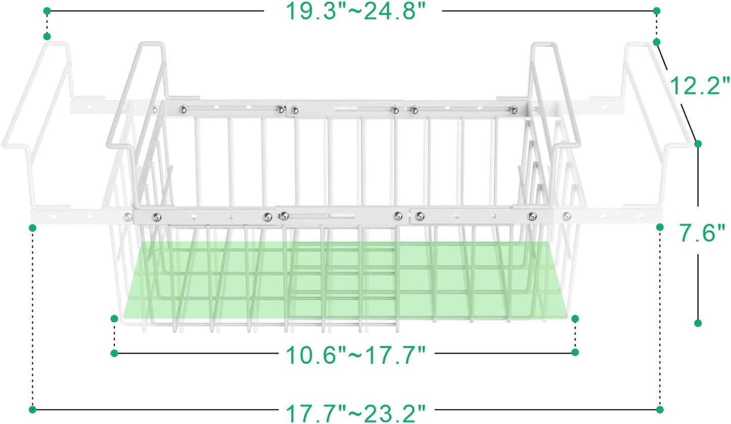 iSPECLE Chest Freezer Organizer - 2 Pack Hanging Freezer Organizer Bins with Expandable Handle for 10 to 20 Cu.Ft, Sort and Easy Slide to Get Bottom Frozen Food, Sturdy Baskets, White