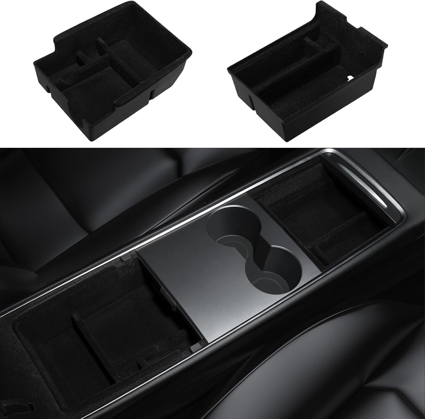 Motrobe 2PCS Tesla Model Y Model 3 Center Console Organizer Tray Armrest Storage Box Hidden Drawer for 2021-2024 Model Y & 2021-2023 Model 3 [Not Compatible with 2024 Model 3 Highland]