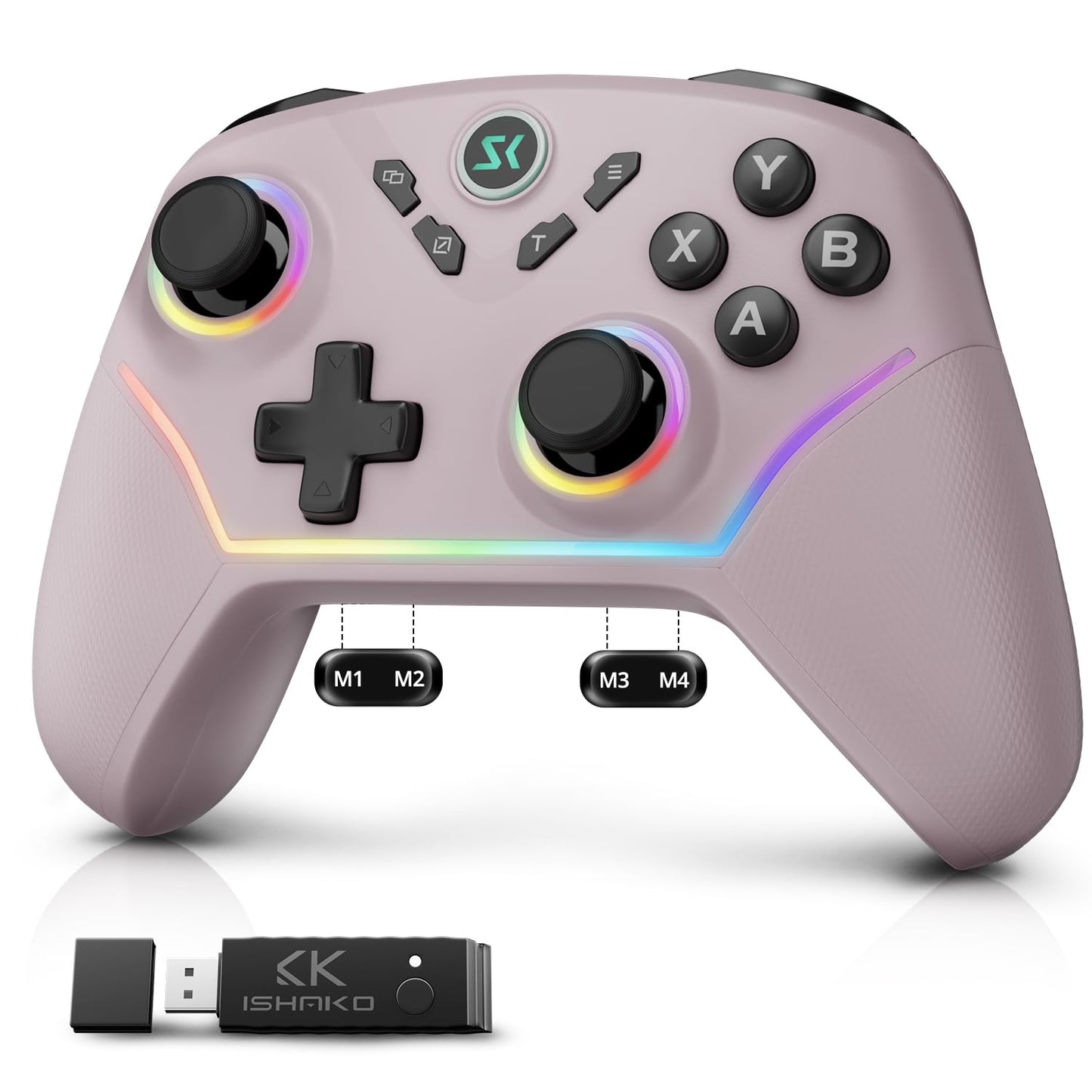 ISHAKO Wireless Gaming Controller – 1000Hz Polling, 1200mAh Battery PC Controller, Back Buttons, Hall effect Joystick, Hall Triggers, 3-Mode Triggers 2.4G&Bluetooth Controller for PC/Steam/iPhone/Android/Switch -Metallic Berry Powder