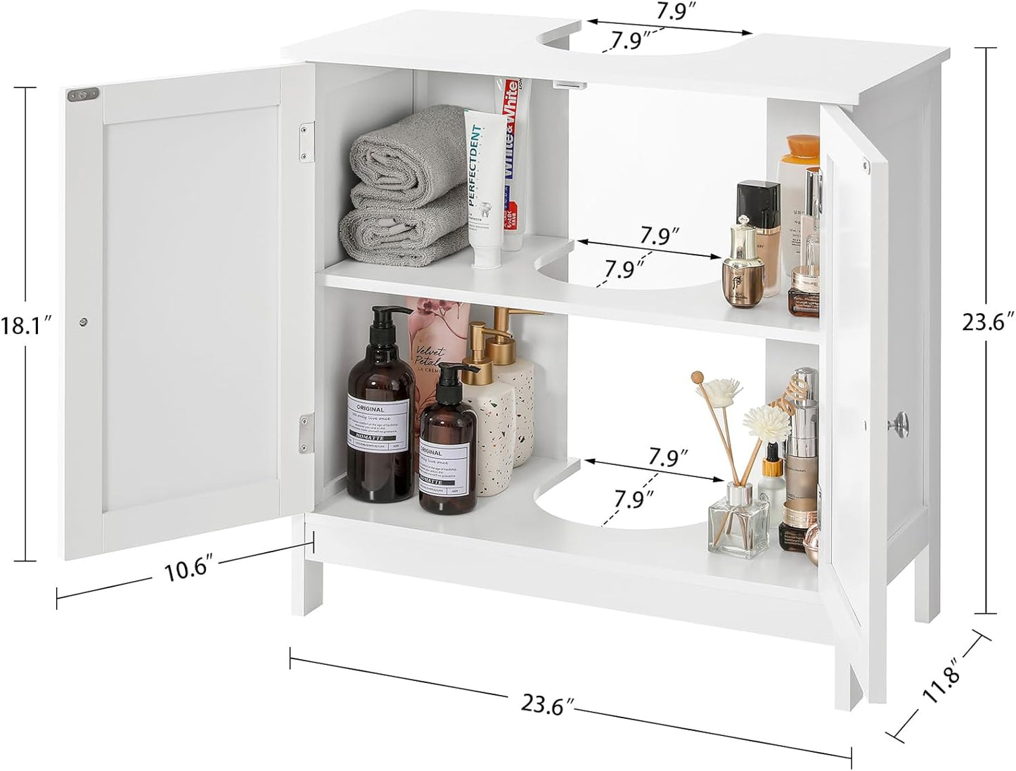 TEENFON Pedestal Sink Storage Cabinet, Under Sink Cabinet with 2 Doors & Shelf, Under Bathroom Sink Cabinet, Pedestal Sink Storage for Bathroom, White