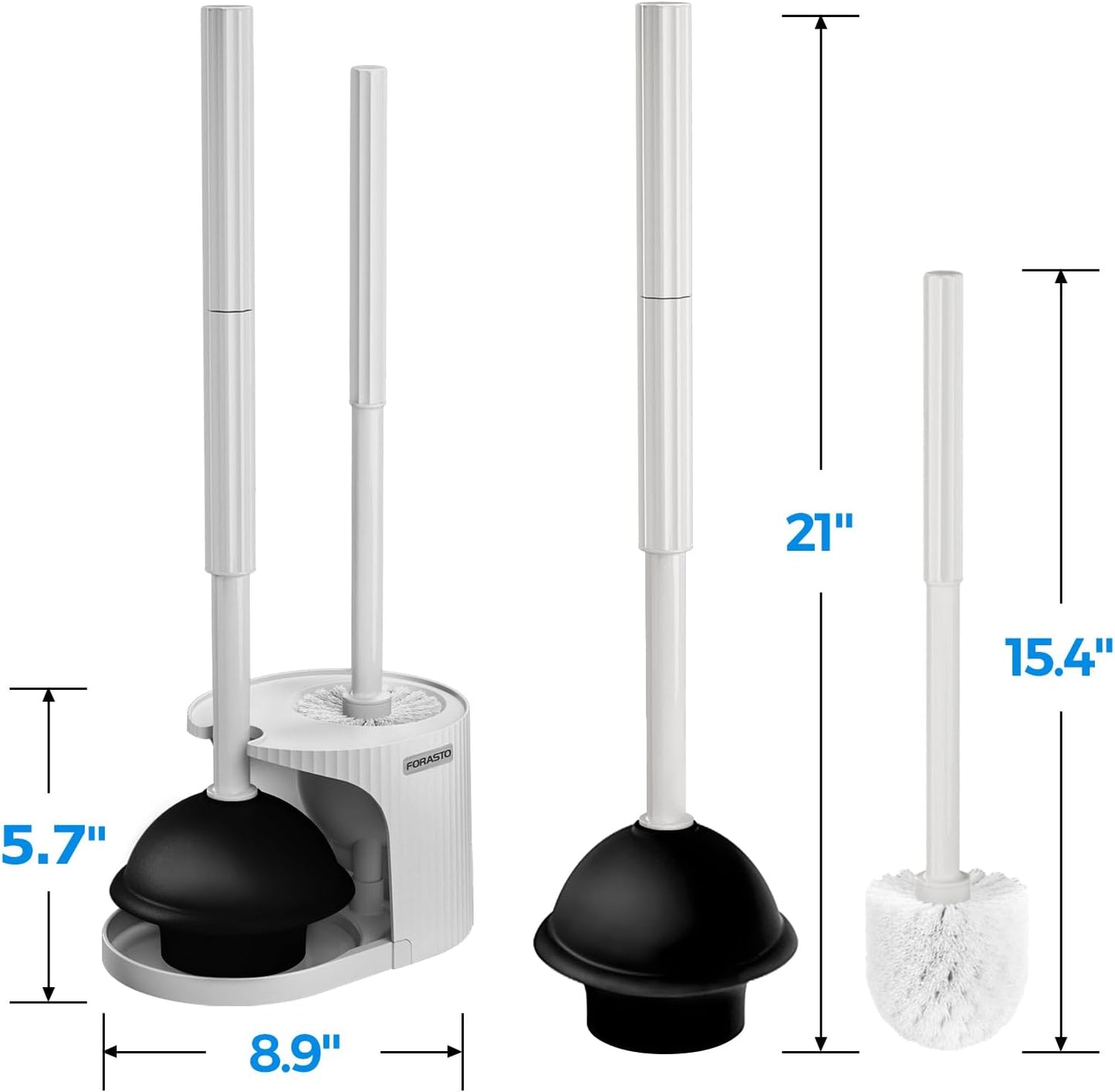 2Pack 2 in 1 Toilet Brush and Plunger Set, Extended Handle Plunger，Toilet Bowl Brush Plunger Set,Bathroom Cleaning Tools ，Toilet Brush Plunger Combo，Cleaning Supplies（Cream Grey）