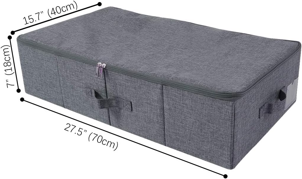 iwill CREATE PRO Underbed Storage Boxes for Bedding/Garment/Duvets/Blankets/Shoes, Folding Fabric Rigid Under bed Storage Bins with Zip Lid, Washable, Black Gray