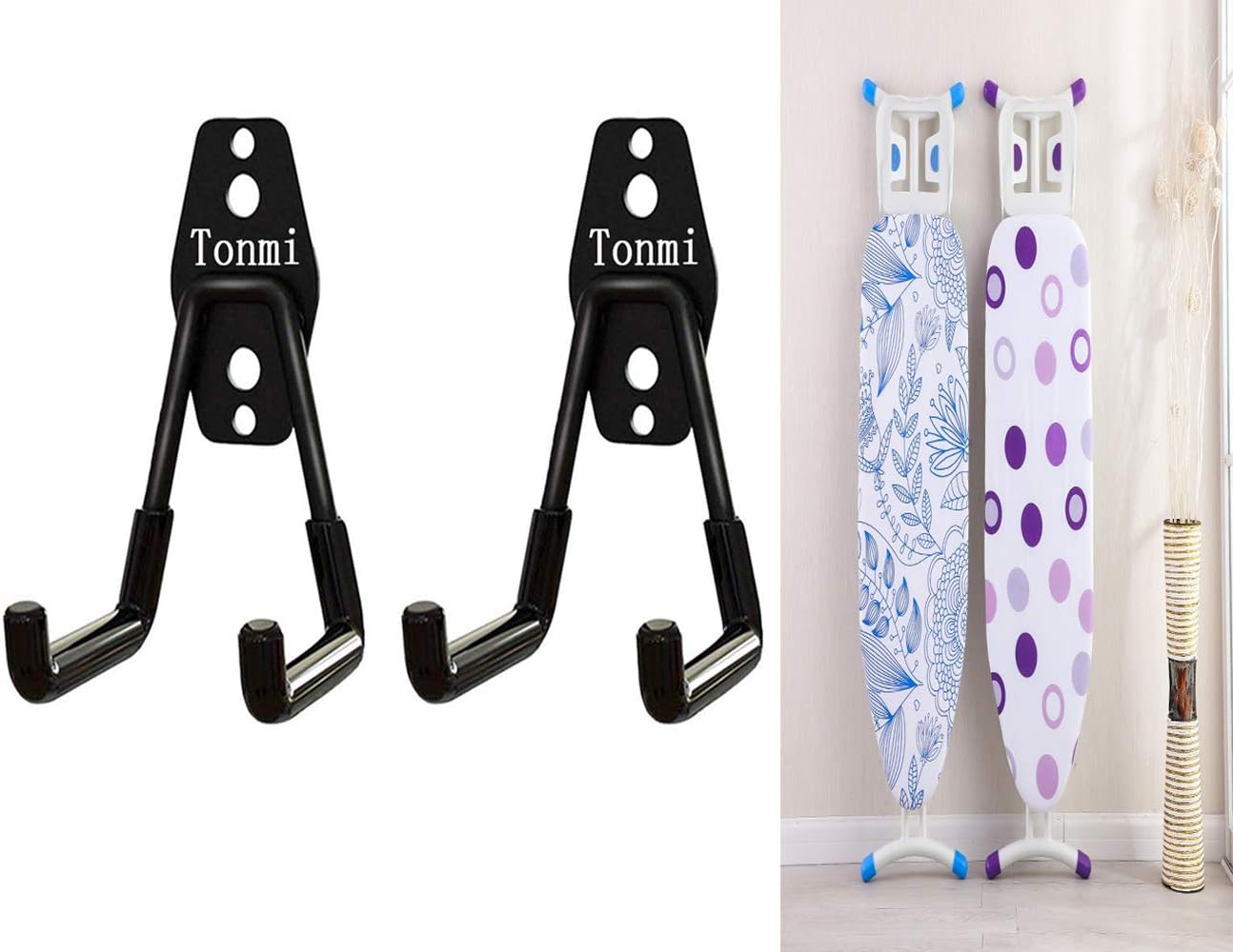 2Pcs Ironing Board Hook - Wall Mount Holder for Laundry & Utility Rooms