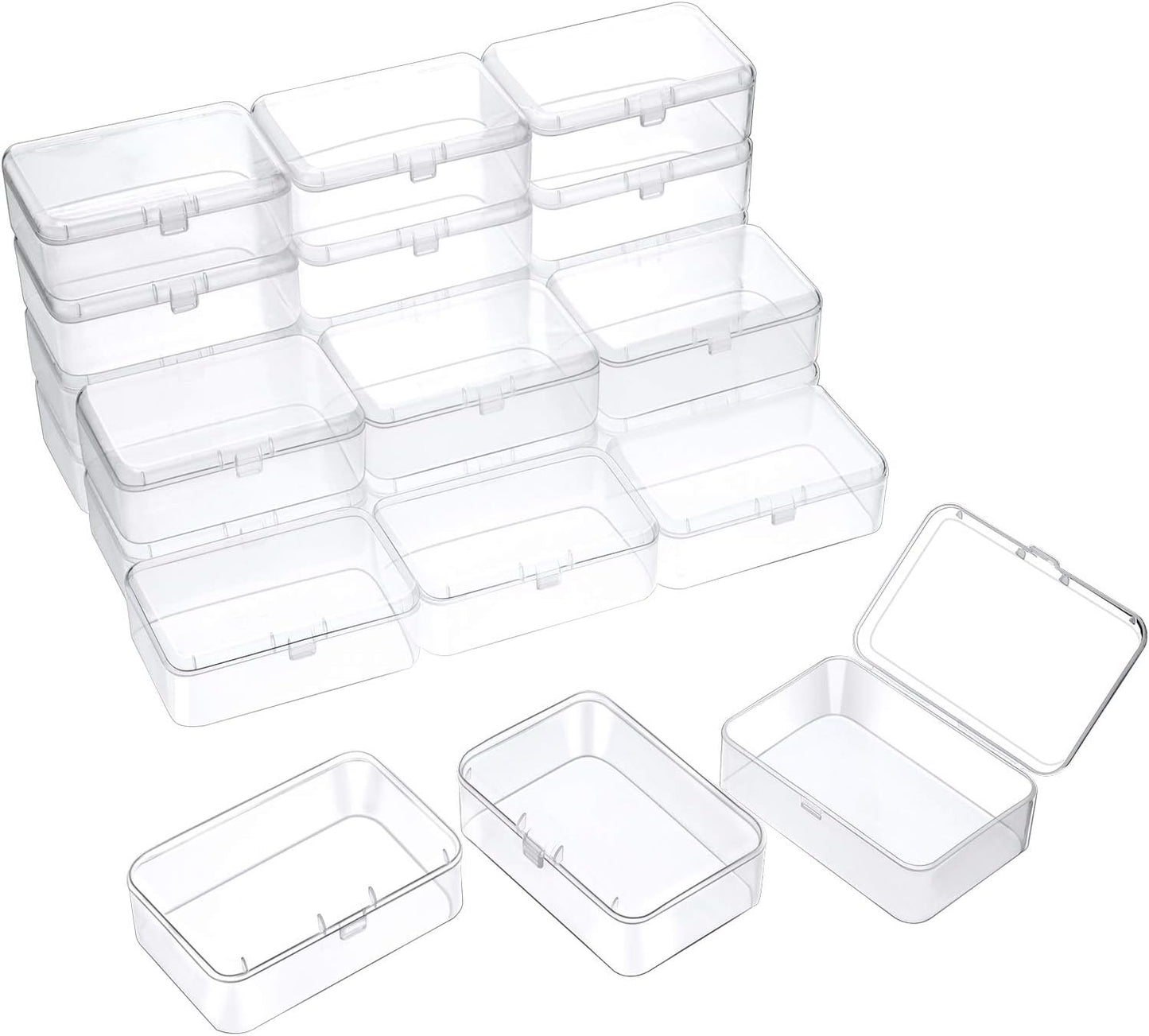 SATINIOR 24 Packs Small Clear Plastic Beads Storage Containers Box with Hinged Lid for Storage of Small Items, Crafts, Jewelry, Hardware (3.5 x 2.4 x 1.2 Inches)