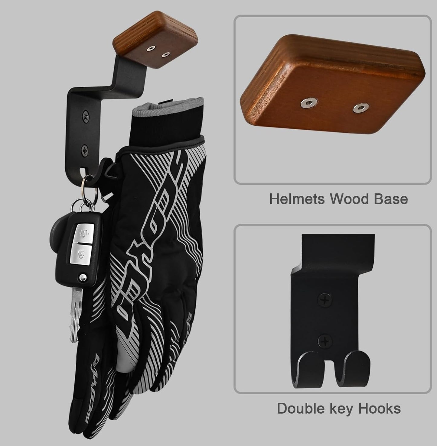 Motorcycle Helmet Rack, Heavy Duty Helmet Holder on Wall for Motorcycles Keys Gloves (4)