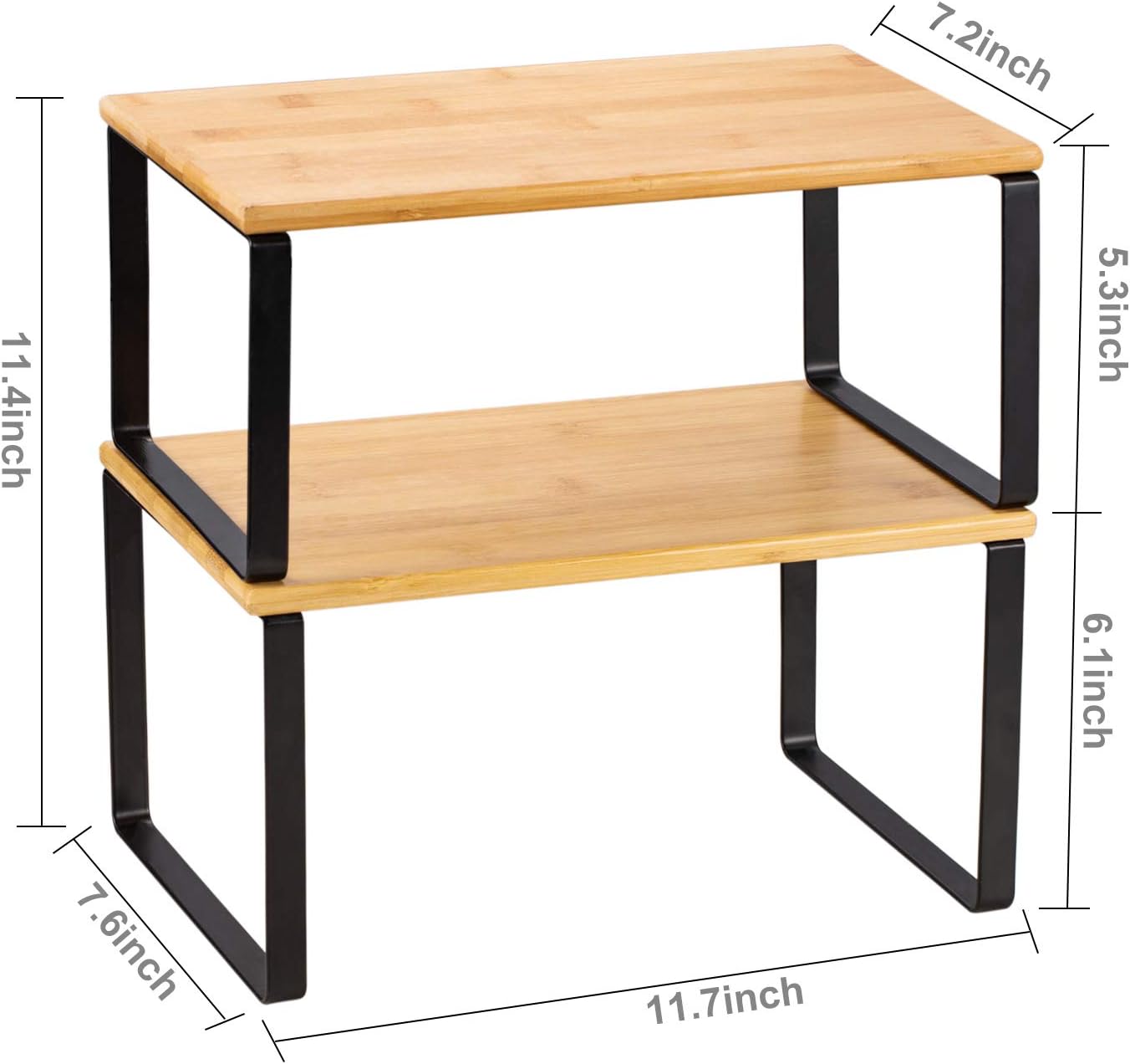 NEX Kitchen Cabinet and Counter Shelf Organizer, Stackable & Expandable, Black and Natural