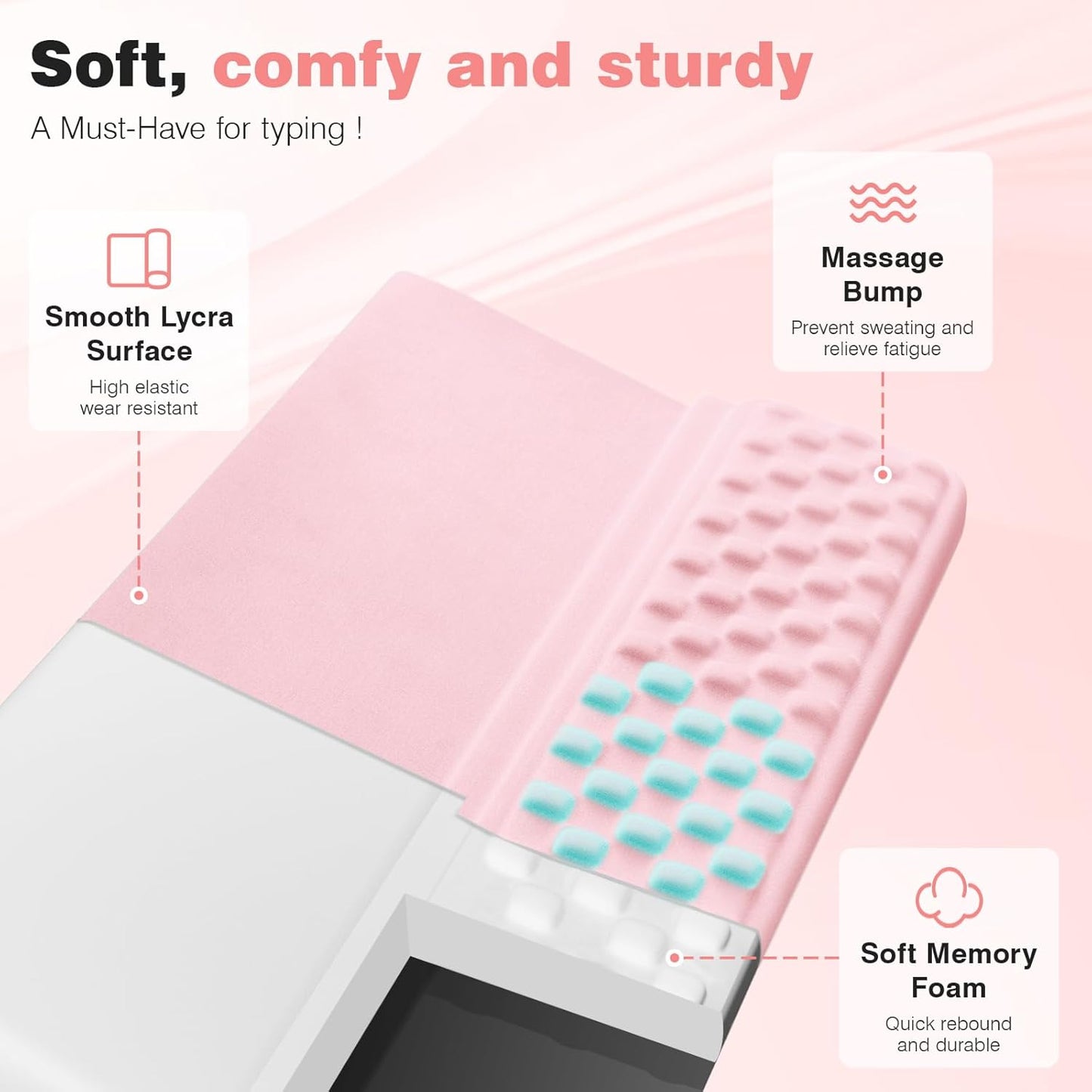 Ospelelf Keyboard Wrist Rest Pad, Comfy Ergonomic Keyboard Stand Riser Holder, Computer Wrist Support Cushion forTyping, Light Pink